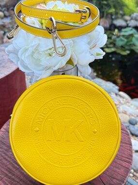 Michael Kors Yellow Round MK Embossed Crossbody